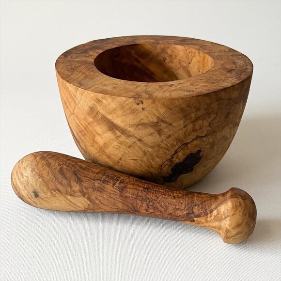 Rustic Olive Wood Mortar & Pestle 5" Diameter - Picture 7 of 7